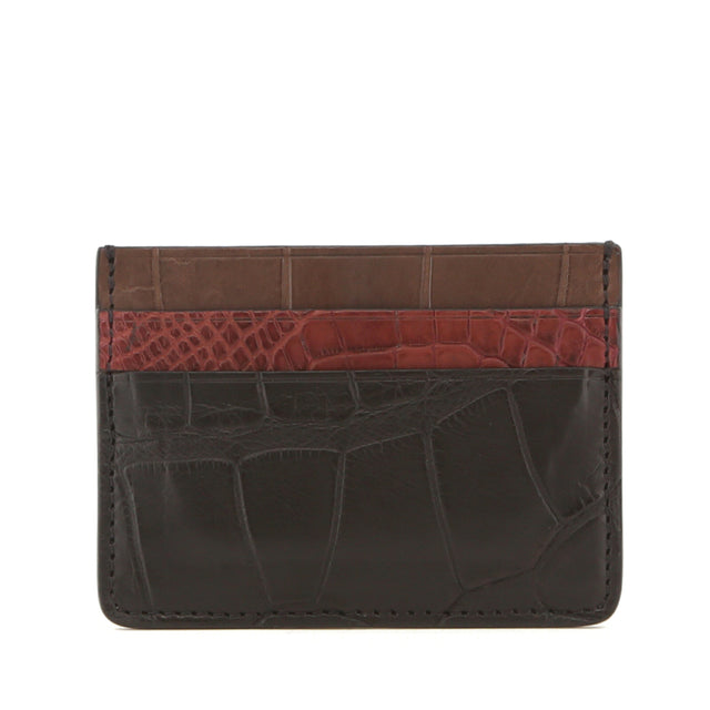 Double Card Case - 6 Color Way - Black-Bordeaux-Chocolate-Serpentine-Loden-Denim - Alligator