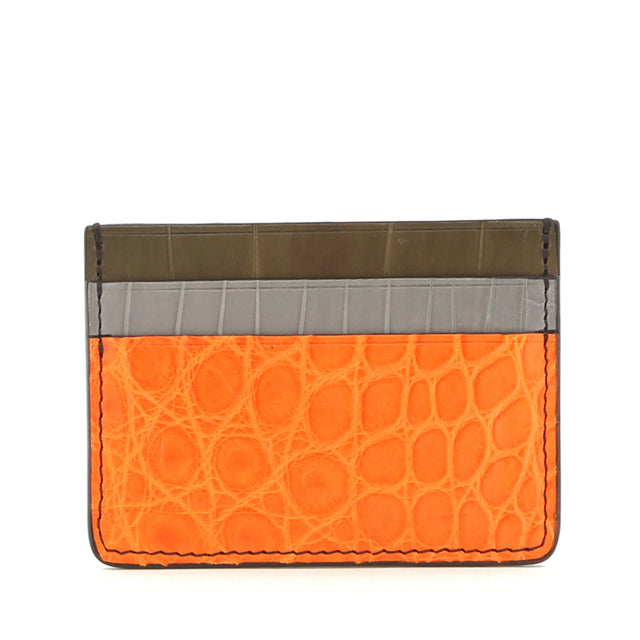 Double Card Case - 6 Color Way - Orange-Serpentine-Loden-Mod Blue-Saddle-Chocolate - Alligator