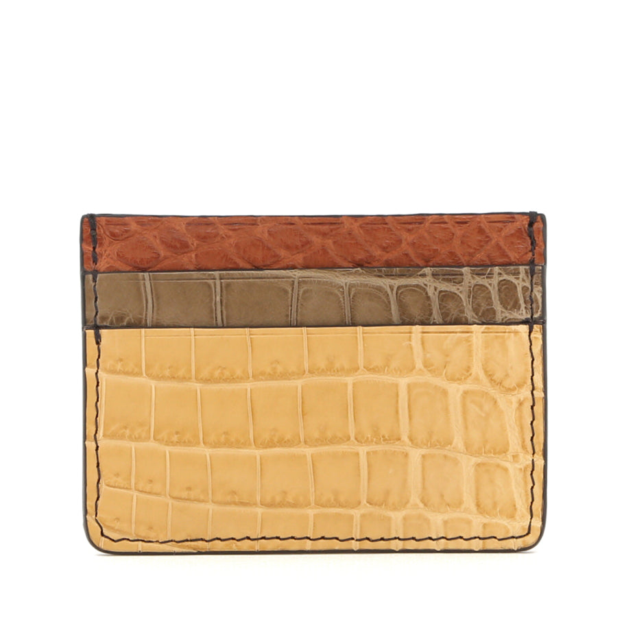 Double Card Case 6 Color Way Nicotine Cognac Bordeaux Chocolate Kelly Green Alligator