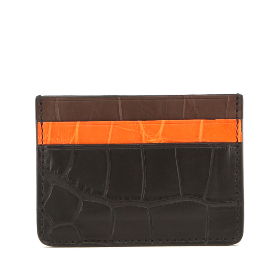 Double Card Case Orange Chocolate Alligator