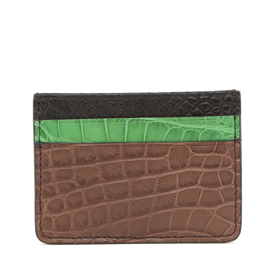 Double Card Case Kelly Green Black Alligator