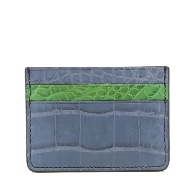 Double Card Case - Denim-Kelly Green - Alligator
