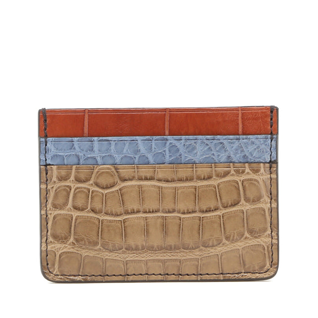 Double Card Case - Nicotine-Denim-Cognac - Alligator