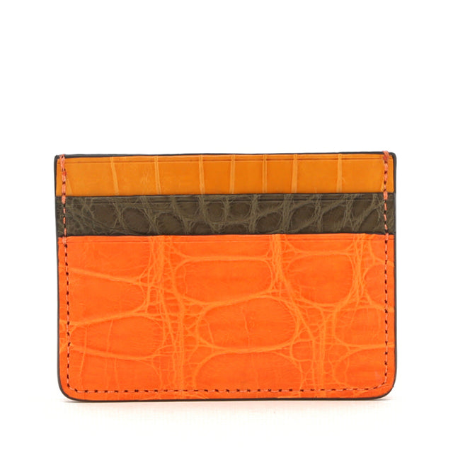 Double Card Case - Orange-Loden-Buttercup - Alligator