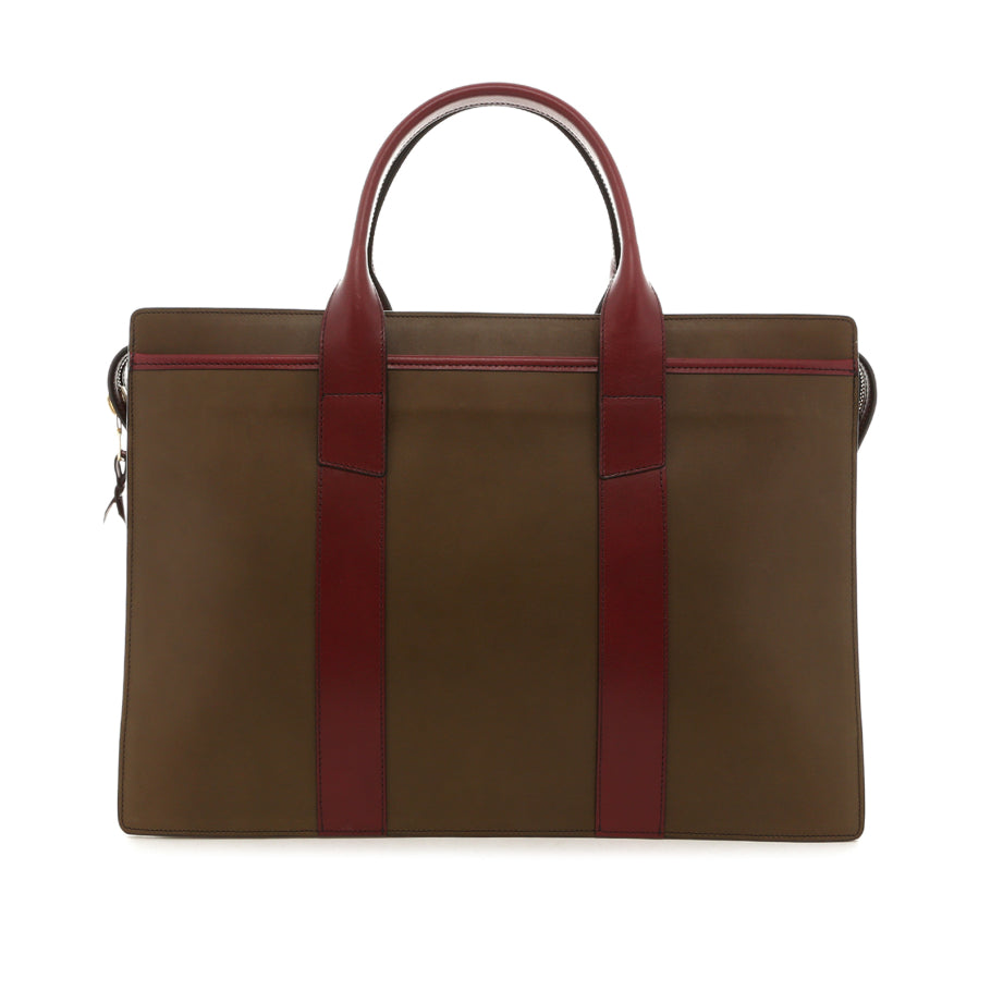 Double Zip Top Briefcase Maroon Belting Leather