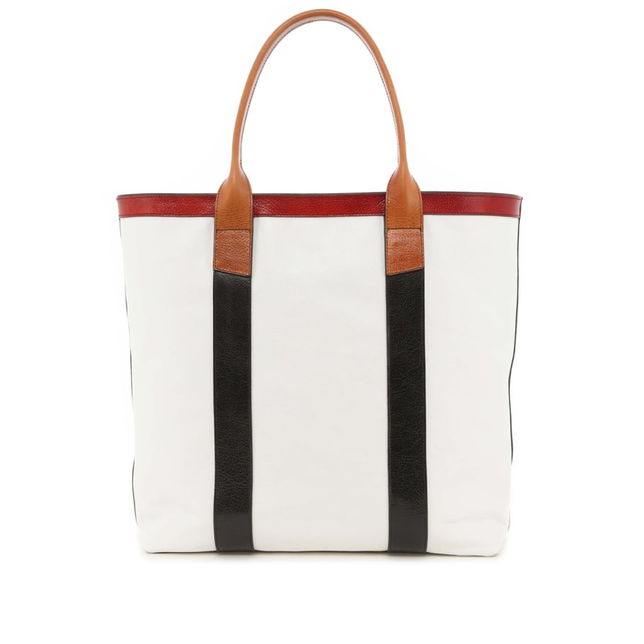 Tall Tote White Mix Colors Glossy Tumbled Leather Zipper Closure Mediterranean Blue Sunbrella