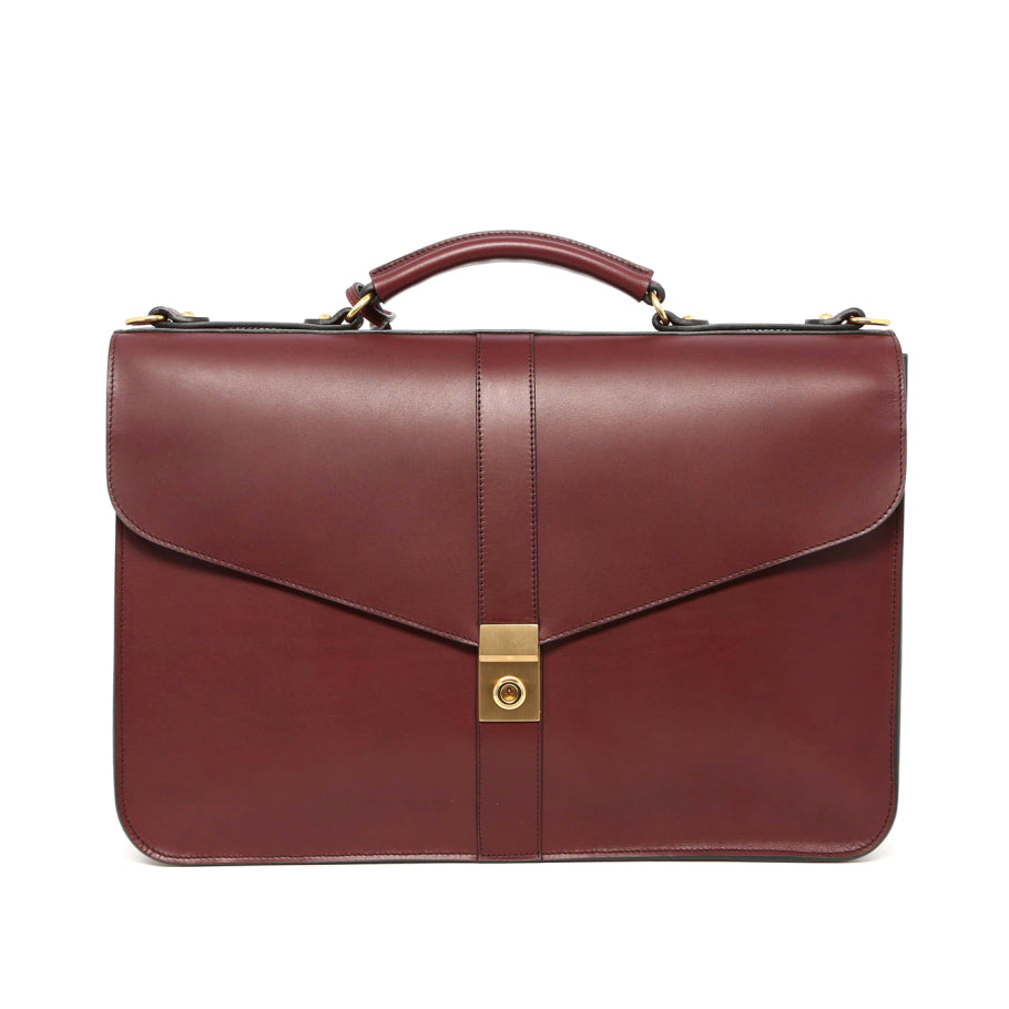 Lock Briefcase Harness Leather Loden Green Suede Interior