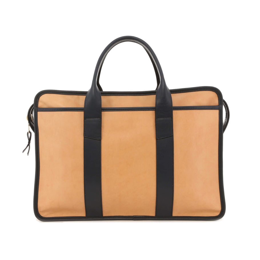 Bound Edge Zip Top Briefcase Natural Tumbled Leather