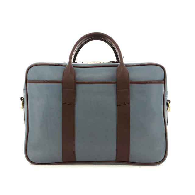 Commuter Briefcase - Bluestone/Chocolate - Smooth Tumbled Leather