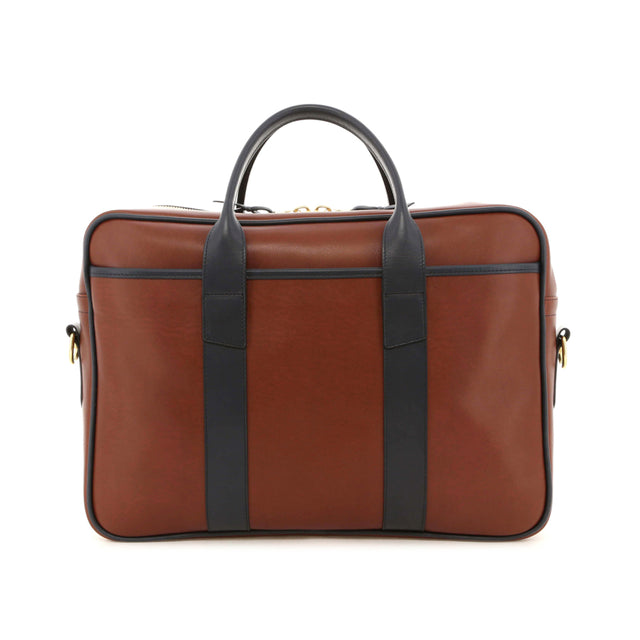 Commuter Briefcase - Brown/Navy - Smooth Tumbled Leather