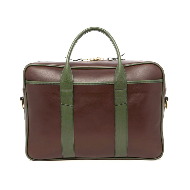 Commuter Briefcase - Chocolate/Green - Tumbled Leather
