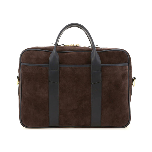 Commuter Briefcase - Chocolate/Navy - Suede