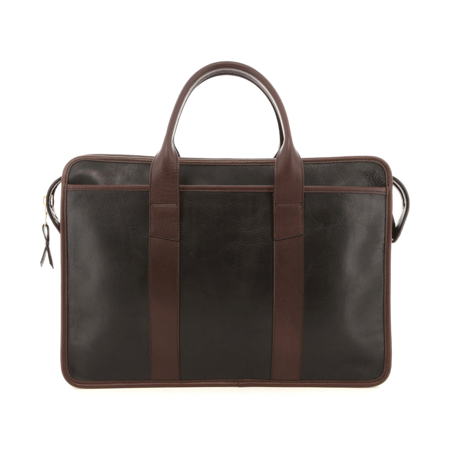 Bound Edge Zip Top Briefcase Chocolate Sporadic Tumbled Leather