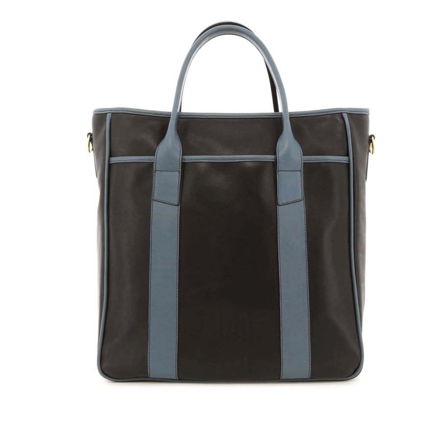 Commuter Tote Black Bluestone Tumbled Leather Sunbrella