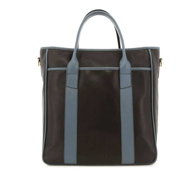 Commuter Tote - Black/Bluestone - Tumbled Leather - Charcoal Sunbrella