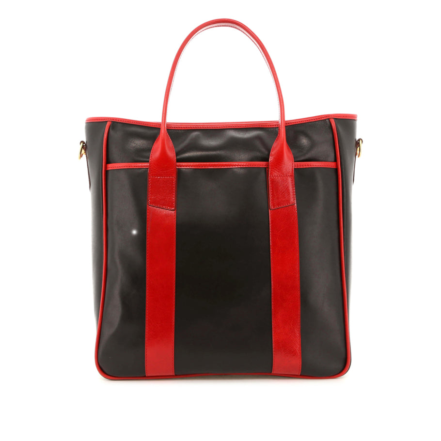 Commuter Tote Black Red Smooth Leather Logo Red Sunbrella