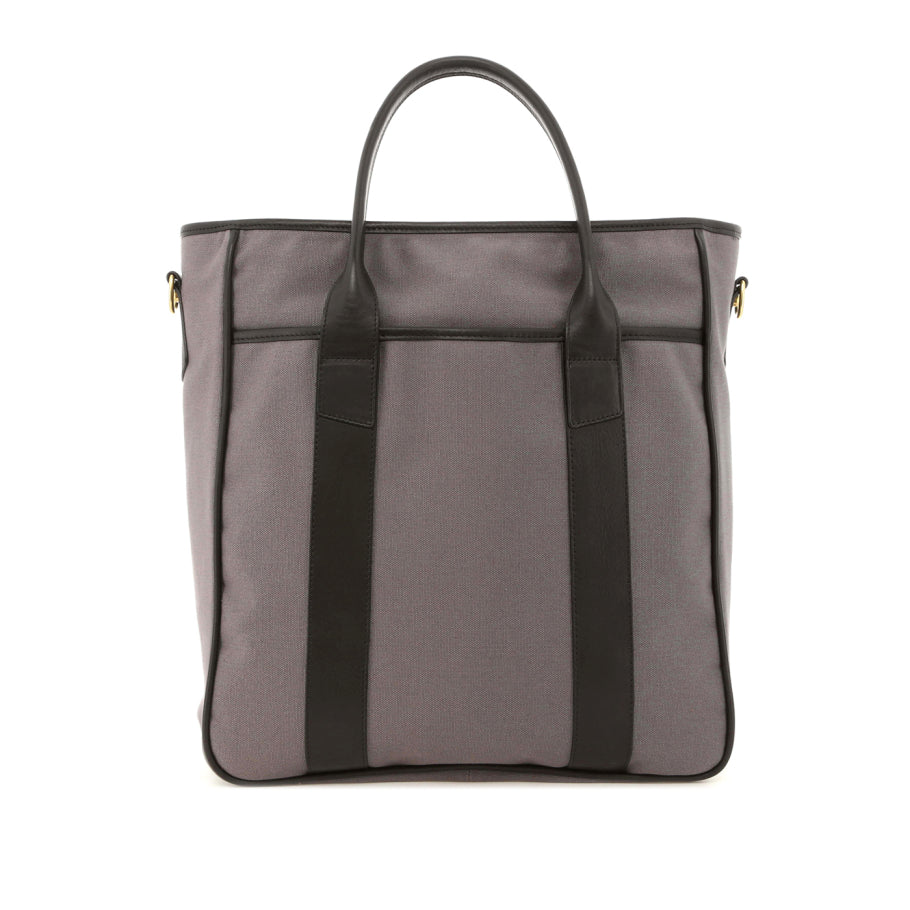 Commuter Tote Grey Canvas Black Tumbled Leather Dubonnet Tweed Sunbrella