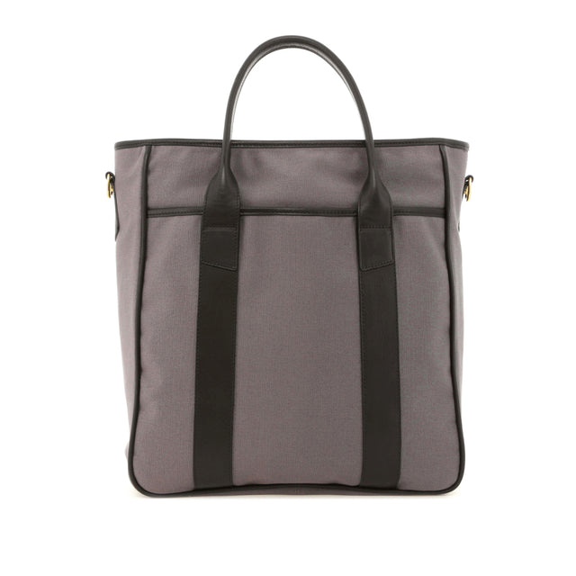 Commuter Tote - Grey Canvas / Black Tumbled Leather - Dubonnet Tweed Sunbrella