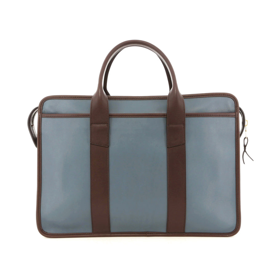 Bound Edge Zip Top Briefcase Bluestone Tumbled Leather