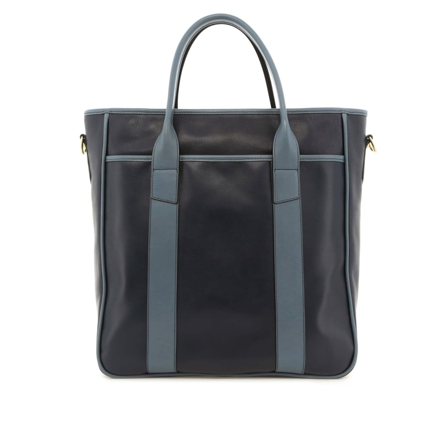 Commuter Tote Bluestone Tumbled Leather Captain Sunbrella