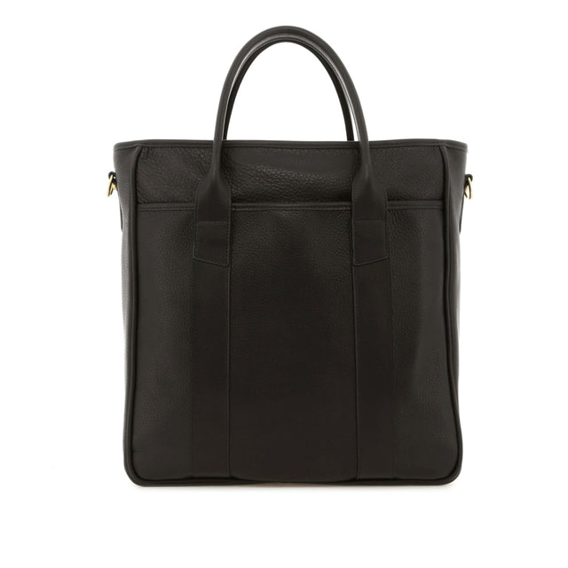 Commuter Tote - Soft Pebbled Leather - Charcoal Sunbrella
