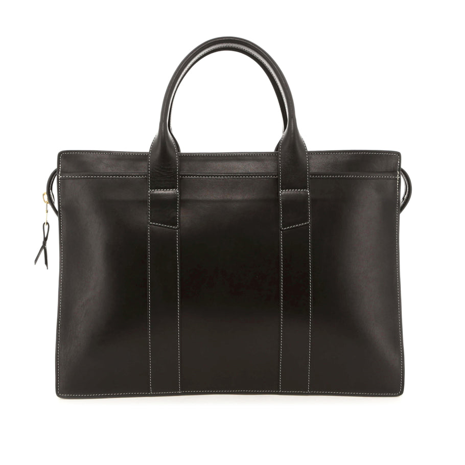 Double Zip Top Briefcase Bone Stitch Smooth Gloss Leather
