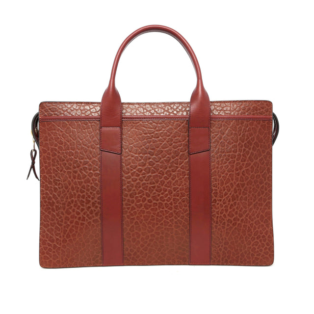 Double Zip-Top Briefcase - Chestnut/Burgundy - Shrunken Grain Leather