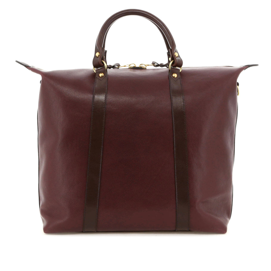 Hampton Tote Eggplant Chocolate Soft Pebbled Leather Sunflower Sunbrella