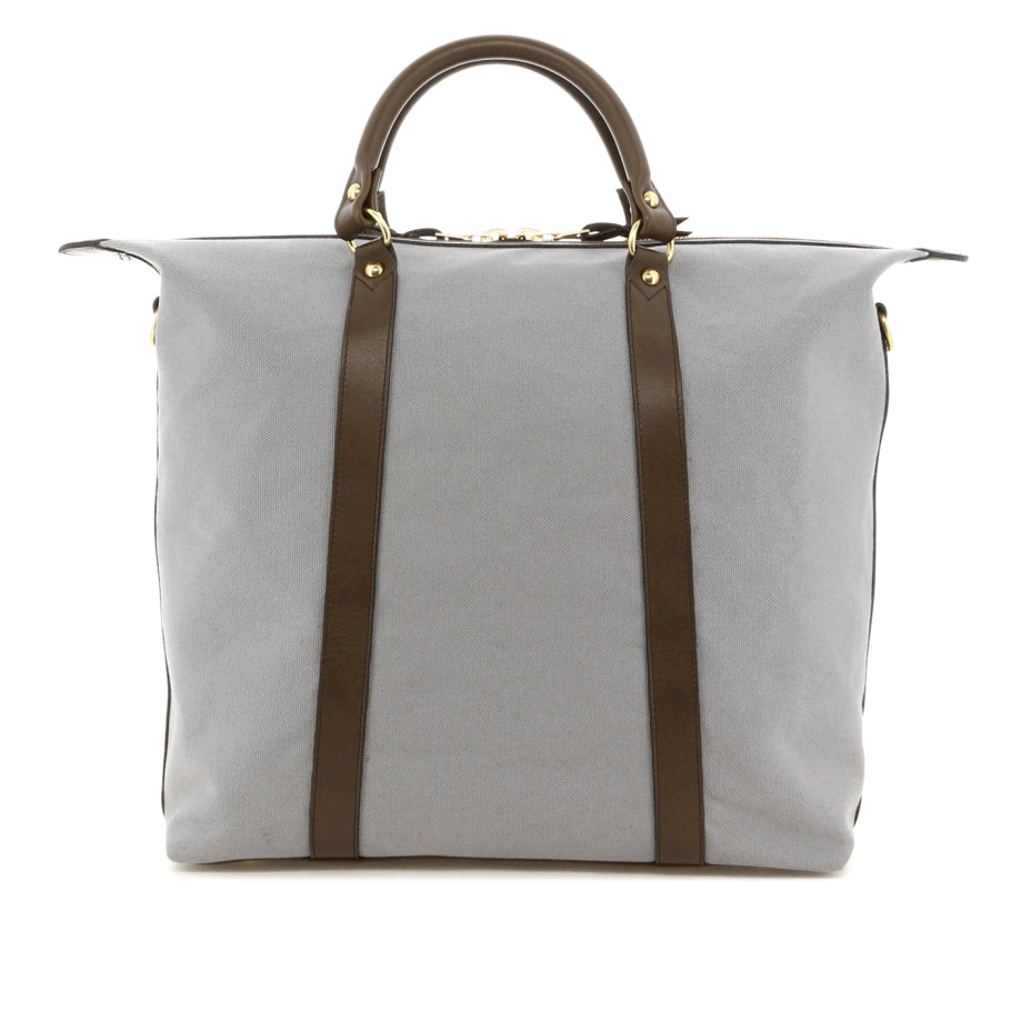 Hampton Tote Grey Canvas Olive Tumbled Leather True Sunbrella
