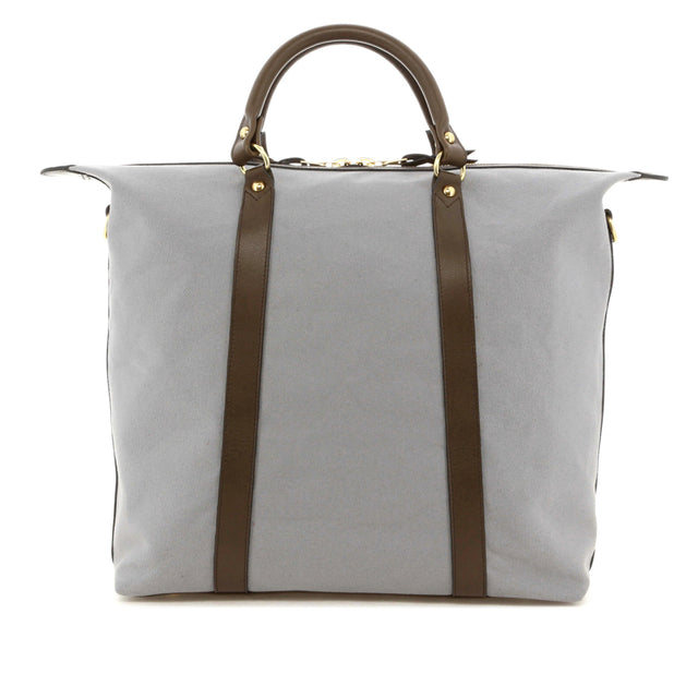 Hampton Tote - Grey Canvas / Olive Tumbled Leather - True Navy Sunbrella