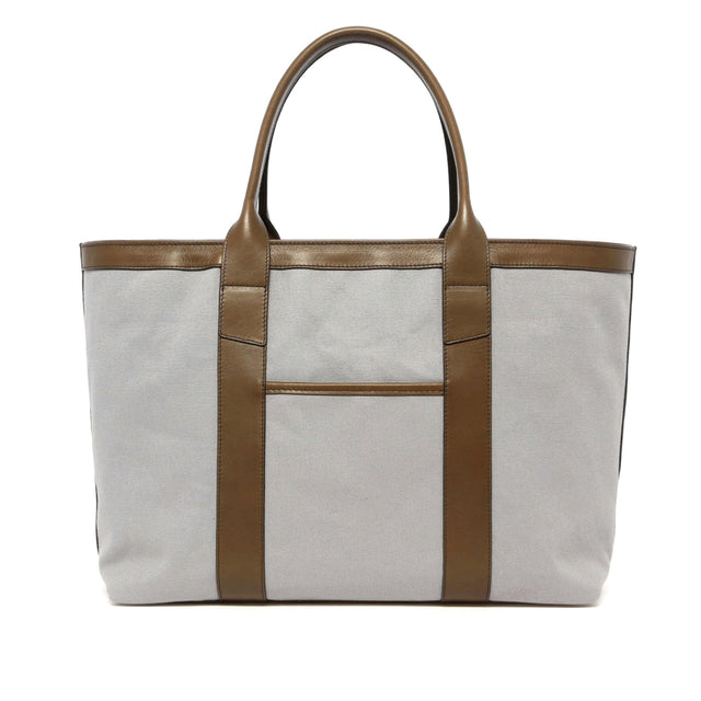 Large Working Tote - Grey Canvas / Olive Tumbled - Zipper Closure - Burgundy Sunbrella