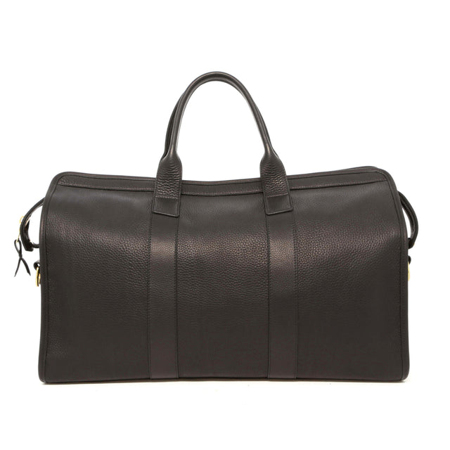 Signature Travel Duffle - Black - Soft Pebbled Leather - Charcoal Tweed