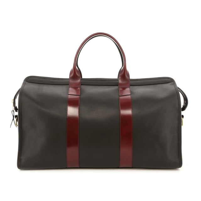 Signature Travel Duffle - Black Tumbled Leather / Zinfandel Belting - Burgundy Sunbrella