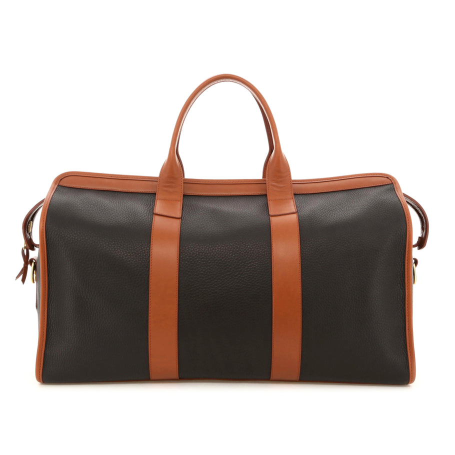 Signature Travel Duffle Black Cognac Soft Pebbled Leather Pacfic Sunbrella
