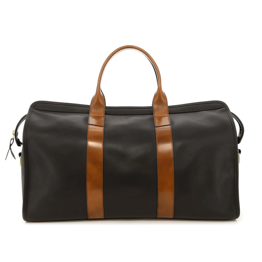 Signature Travel Duffle Black Golden Brown Tumbled Leather Harness Dark Canvas