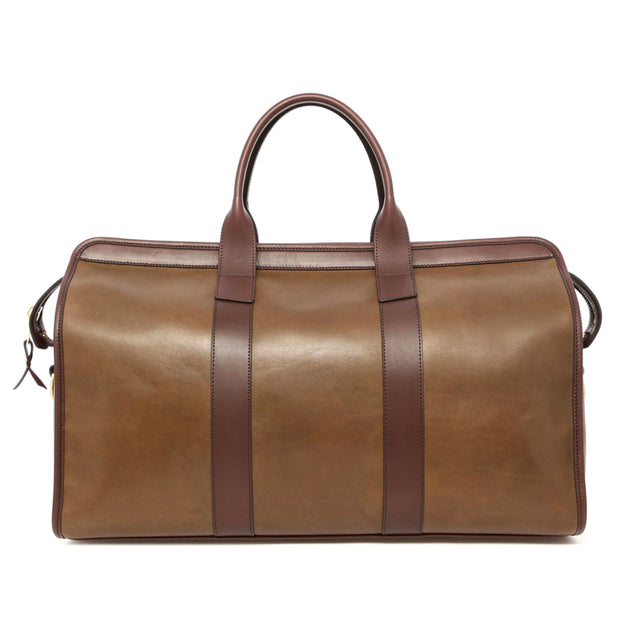 Signature Travel Duffle - Military Olive/ Chocolate - Smooth Leather - Orange Sunbrella