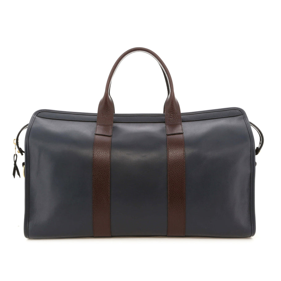 Signature Travel Duffle Navy Tumbled Java Brown Pebbled Leather Tweed