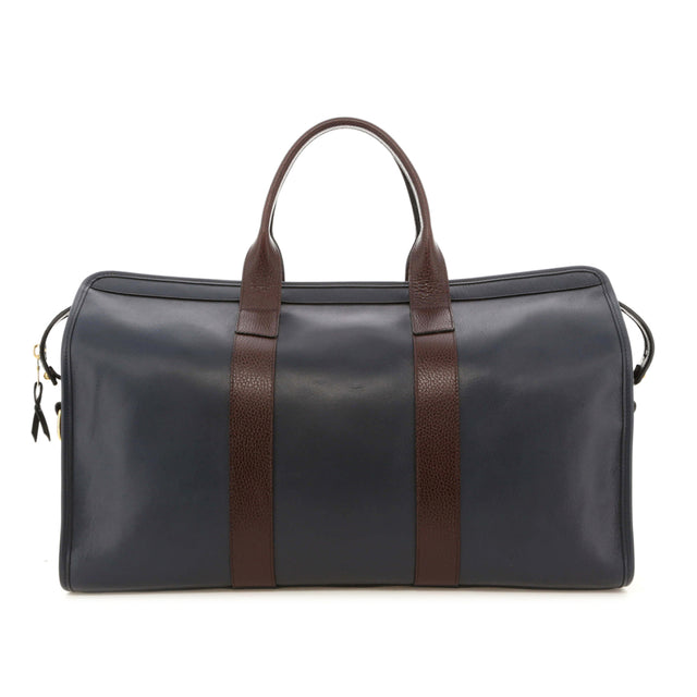 Signature Travel Duffle - Navy Tumbled / Java Brown Pebbled Leather - Charcoal Tweed