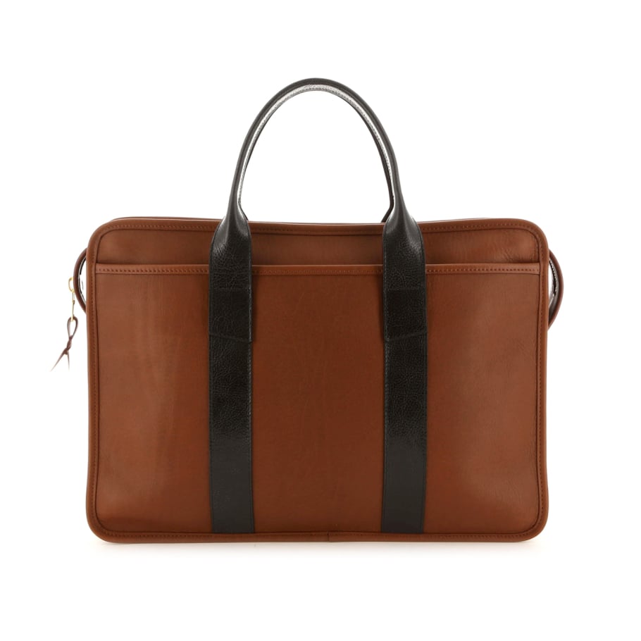 Bound Edge Zip Top Briefcase Licorice Tumbled Leather