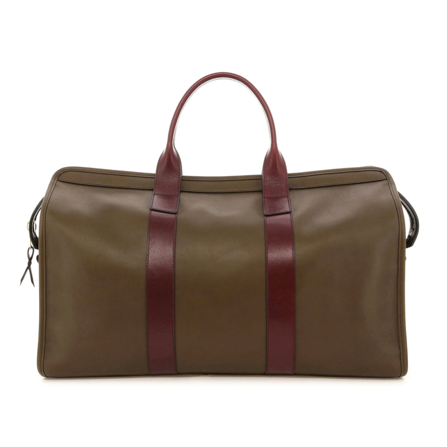 Signature Travel Duffle Olive Fig Tumbled Leather Tweed
