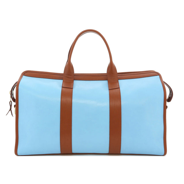 Signature Travel Duffle - Sky Blue/Cognac - Tumbled Leather - Capri Sunbrella