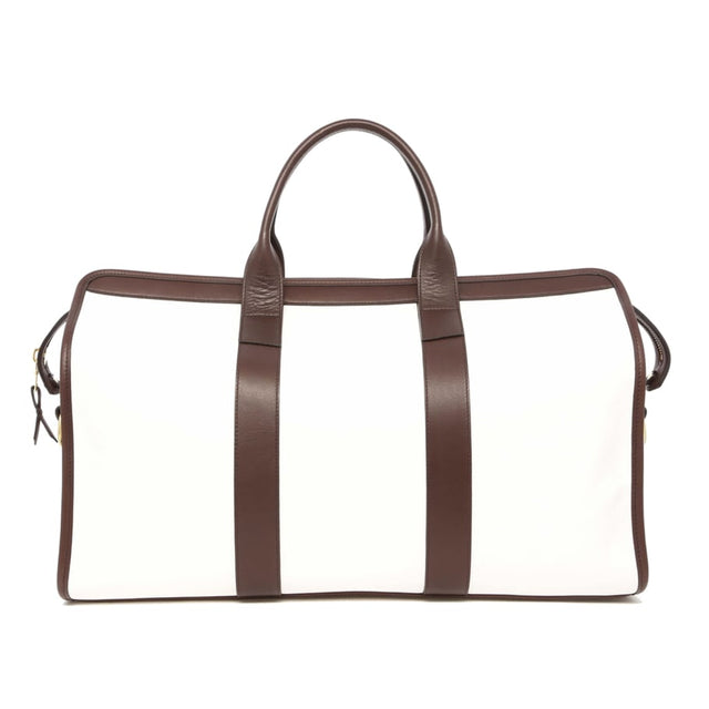 Signature Travel Duffle - White/Chocolate - Tumbled Leather - Captain Navy Sunbrella