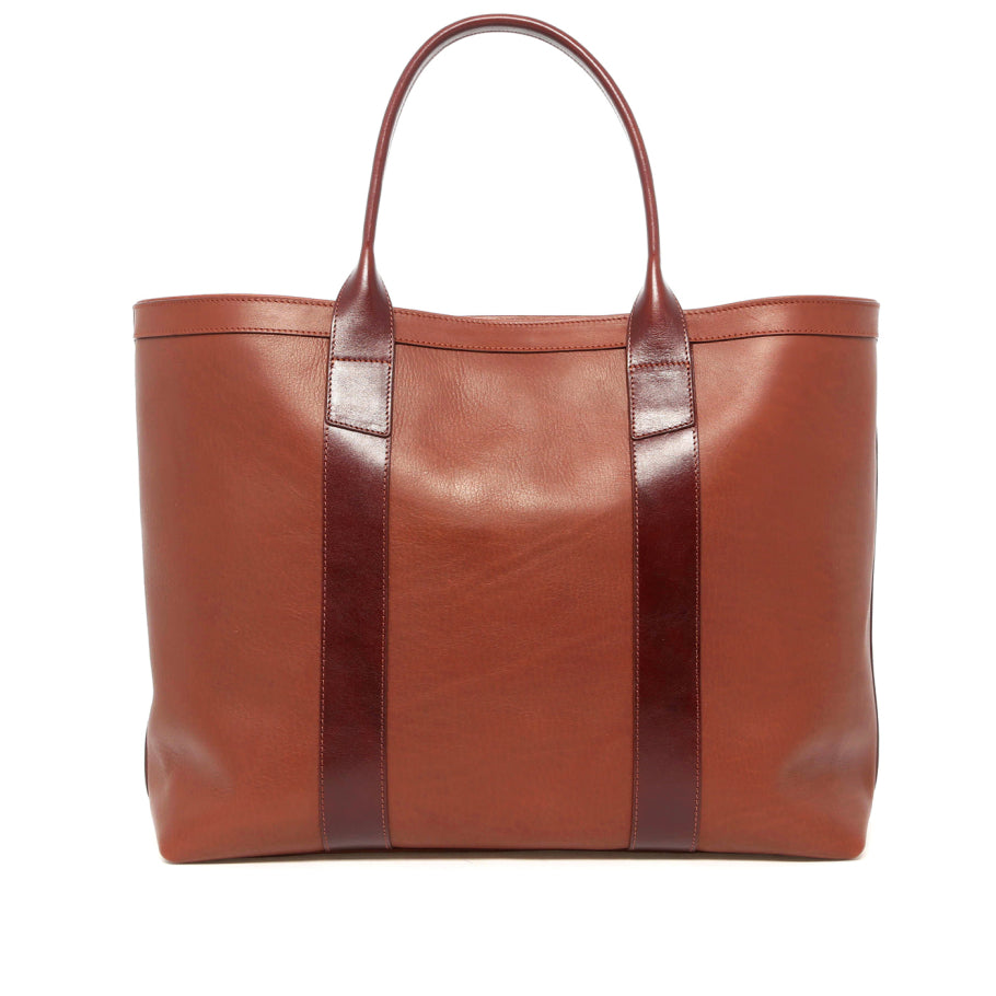 Signature Working Tote Chestnut Rum Raisin Tumbled Leather Dubonnet Tweed Sunbrella