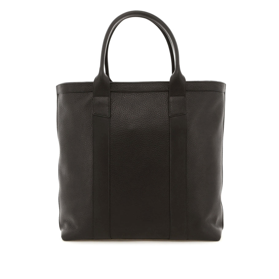 Tall Tote Black Soft Pebbled Leather Zipper Closure Mediterranean Blue Sunbrella