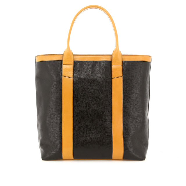 Tall Tote - Black/Ochre - Tumbled Leather - Zipper Closure - Forest Green Sunbrella