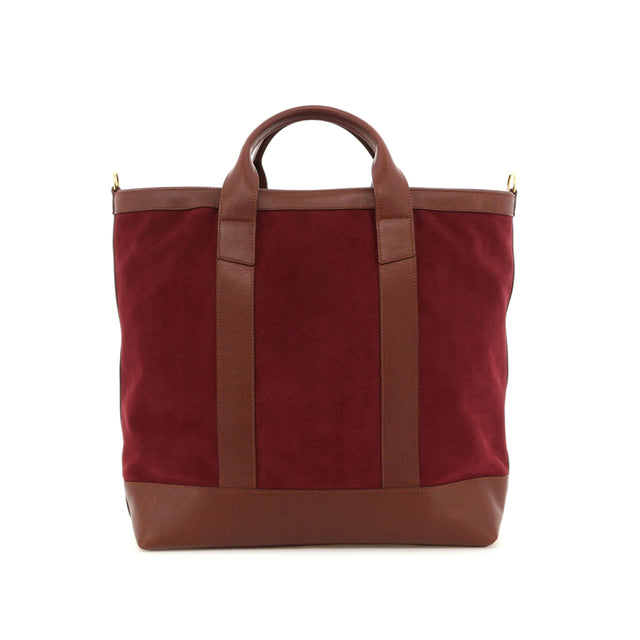 Tall Tote - Burgundy Suede / Chestnut Tumbled - Zipper Closure - 4" Handles - Burgundy Sunbrella