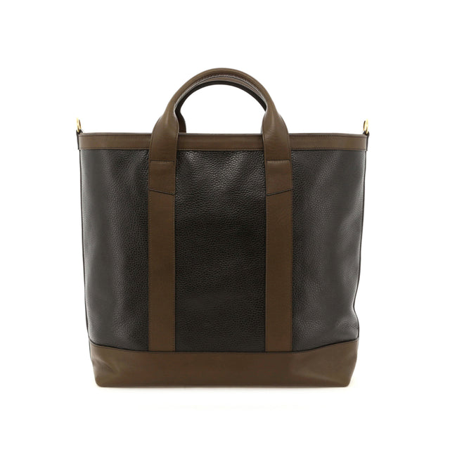 Tall Tote - Glossy Black/Olive - Pebbled Leather - Zipper Closure - 4" Handles - Captain Navy Sunbrella