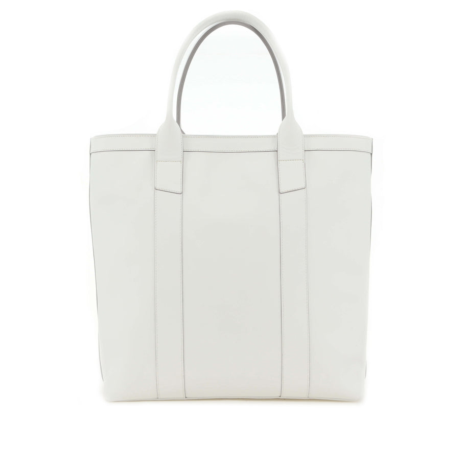 Tall Tote White Smooth Leather Zipper Closure Captain Sunbrella