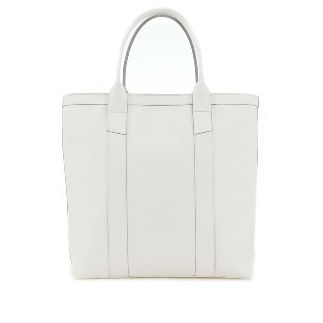 Tall Tote - White - Smooth Leather - Zipper Closure- Captain Navy Sunbrella