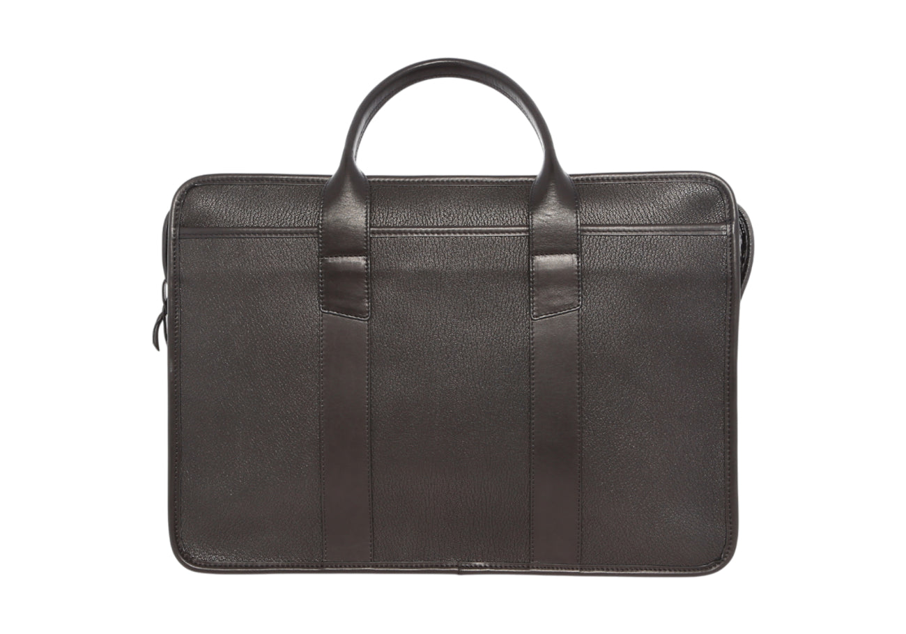 Bound Edge Zip Top Briefcase Black Black Goatskin Tumbled Hardware